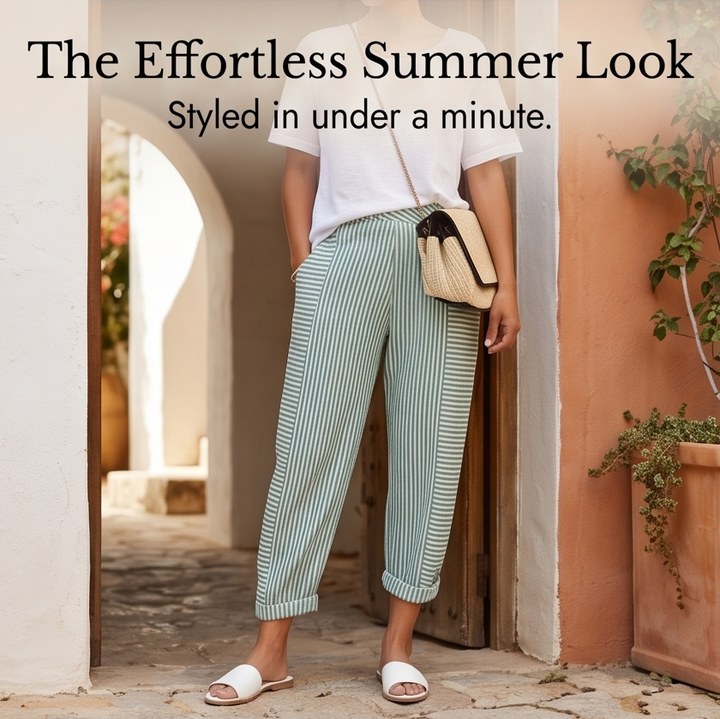 LUNAVIA | STRIPED ELASTIC WAIST PANTS FOR WOMEN