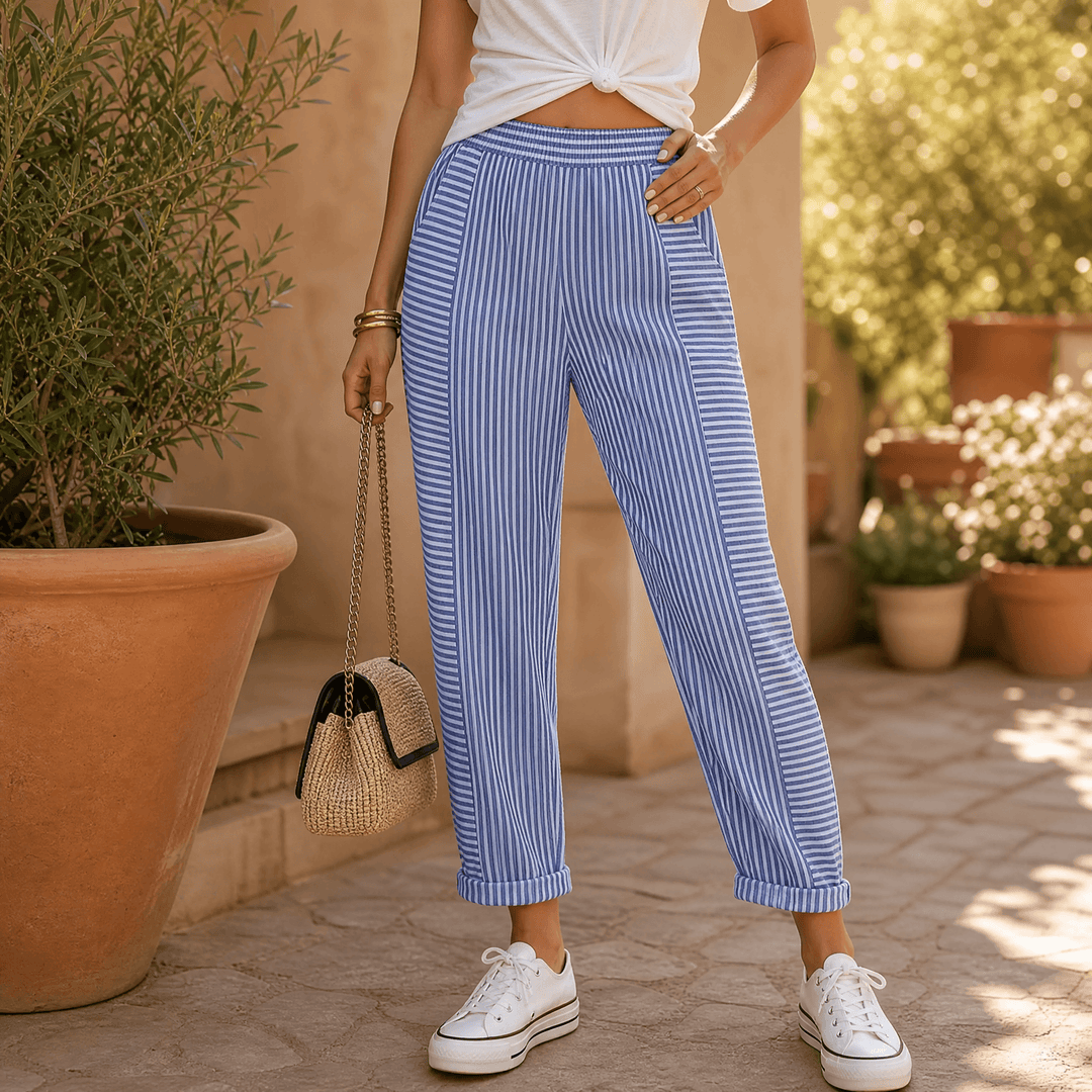 LUNAVIA | STRIPED ELASTIC WAIST PANTS FOR WOMEN