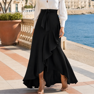 VELUNA | GINGHAM ASYMMETRICAL RUFFLE SKIRT FOR WOMEN