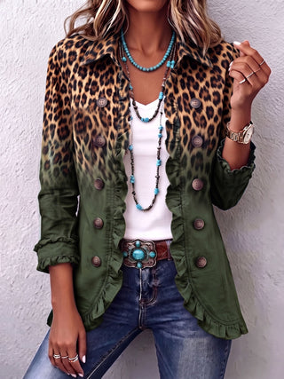 CASSANDRE | OMBRE LEOPARD RUFFLE-TRIM BLAZER FOR WOMEN
