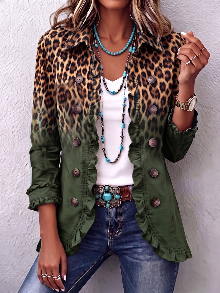 CASSANDRE | OMBRE LEOPARD RUFFLE-TRIM BLAZER FOR WOMEN