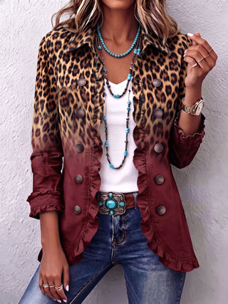 CASSANDRE | OMBRE LEOPARD RUFFLE-TRIM BLAZER FOR WOMEN