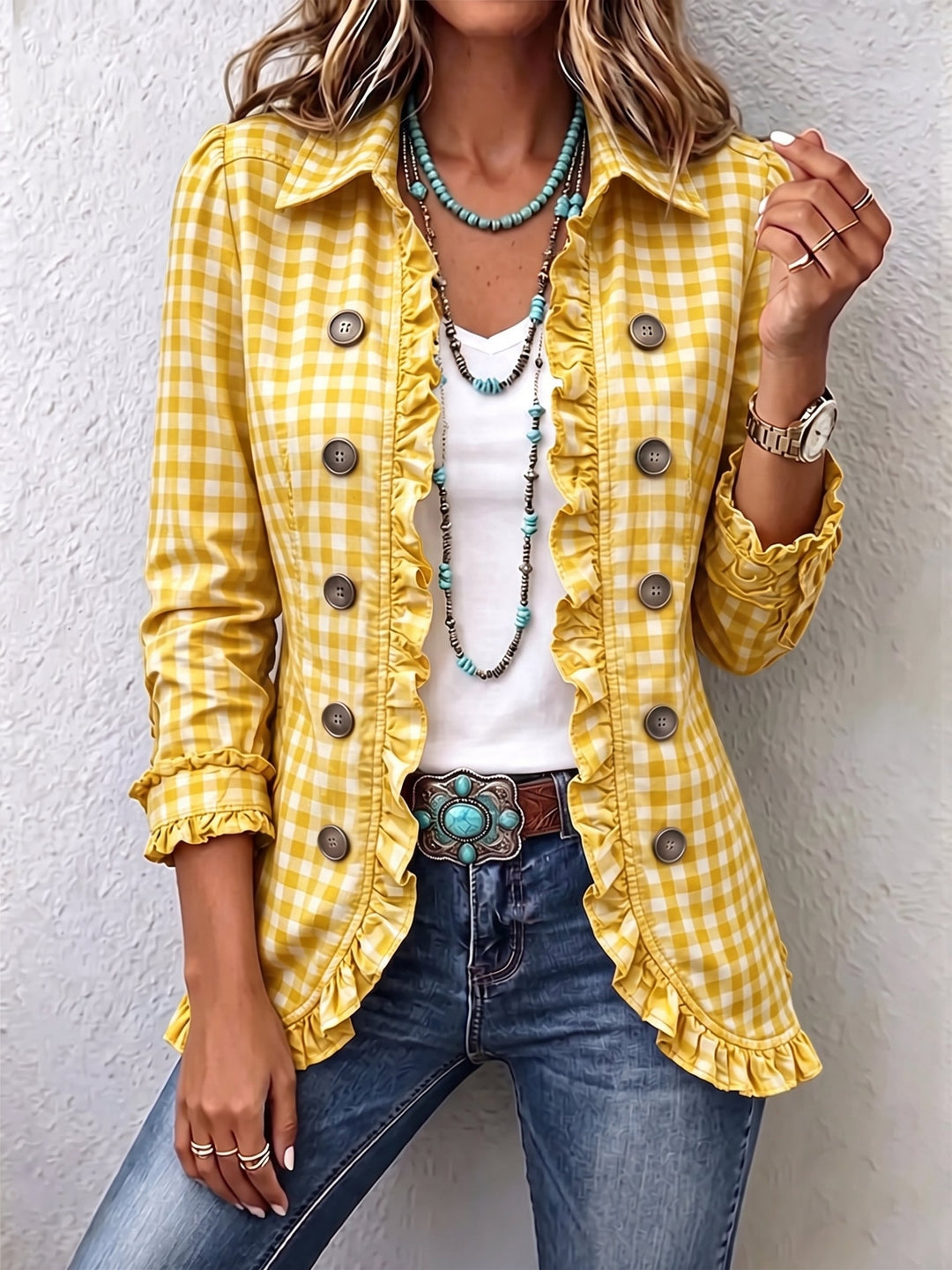 JULIE | VICHY CHECK RUFFLES JACKET FOR WOMEN