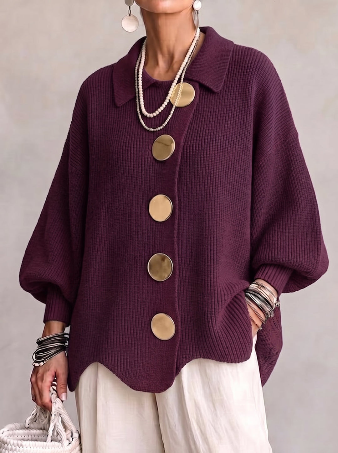 KARINA | OVERSIZED COLLARED BUTTON CARDIGAN FOR WOMEN