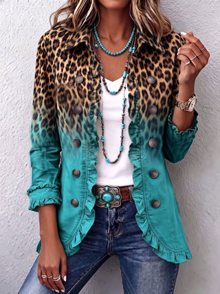 CASSANDRE | OMBRE LEOPARD RUFFLE-TRIM BLAZER FOR WOMEN