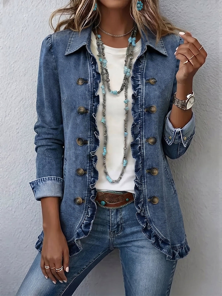 NADINE | MEDIUM BLUE RUFFLES JACKET FOR WOMEN