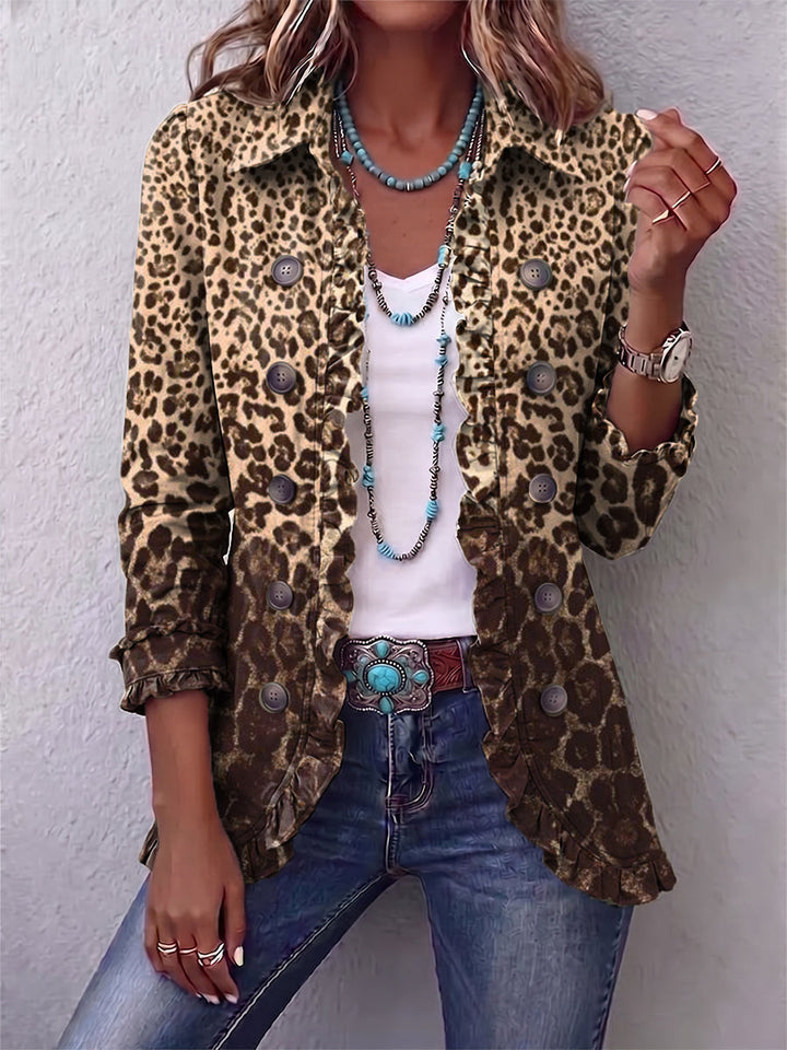OMBELINE | MULTICOLOR LEOPARD RUFFLES JACKET FOR WOMEN