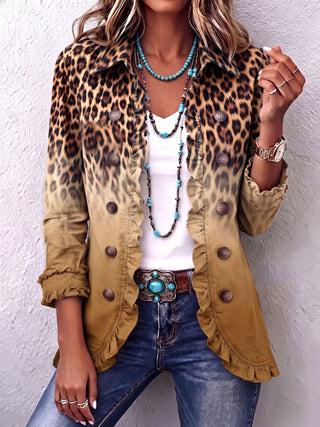 CASSANDRE | OMBRE LEOPARD RUFFLE-TRIM BLAZER FOR WOMEN