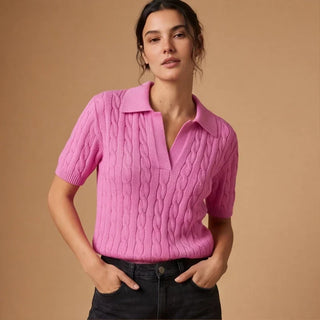 WHITNEY | CABLE KNIT POLO TOP FOR WOMEN