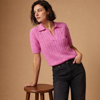 WHITNEY | CABLE KNIT POLO TOP FOR WOMEN