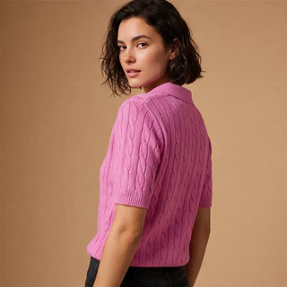 WHITNEY | CABLE KNIT POLO TOP FOR WOMEN