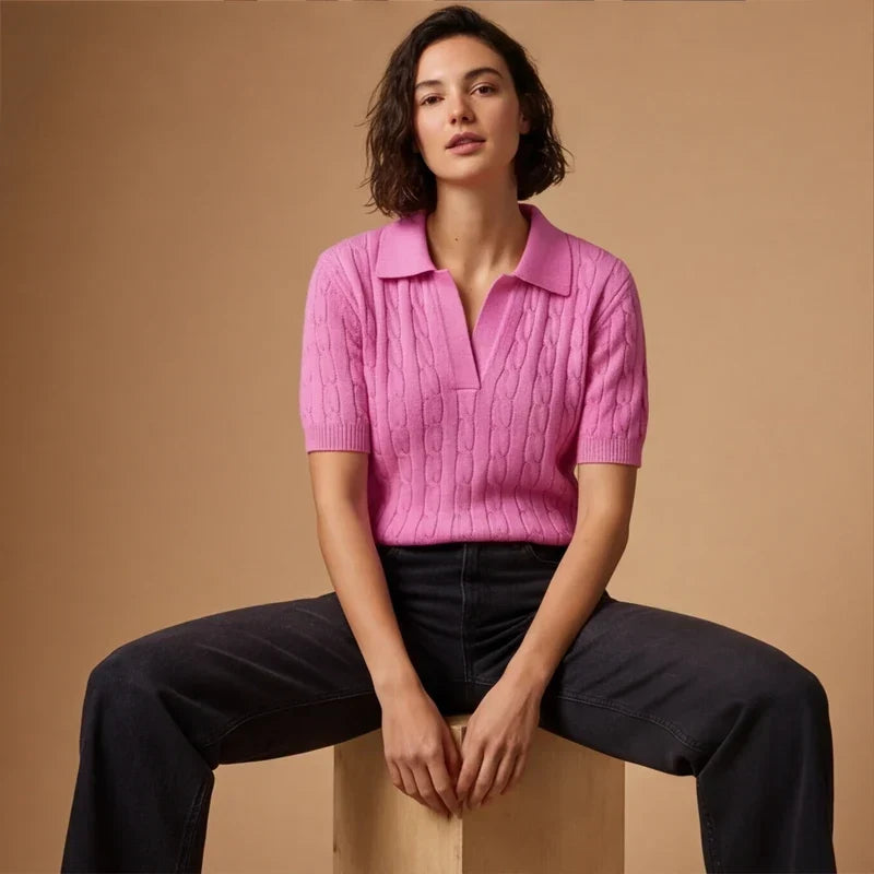 WHITNEY | CABLE KNIT POLO TOP FOR WOMEN