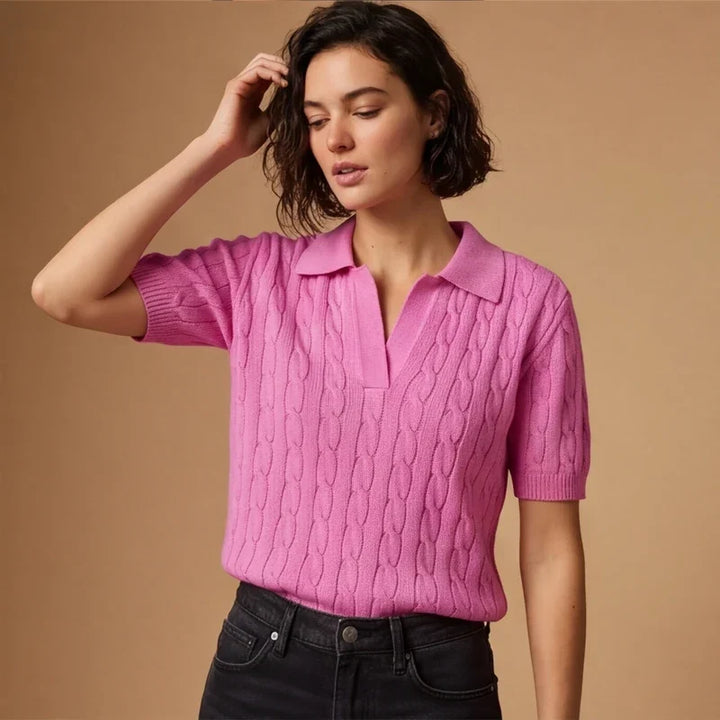 WHITNEY | CABLE KNIT POLO TOP FOR WOMEN