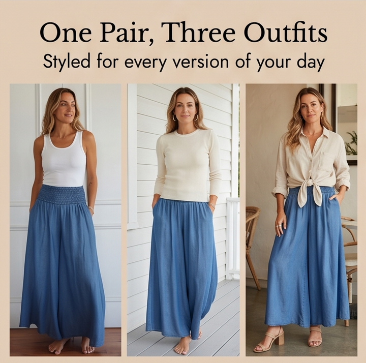 PALAZZA | SMOCKED WIDE LEG PANTS FOR WOMEN
