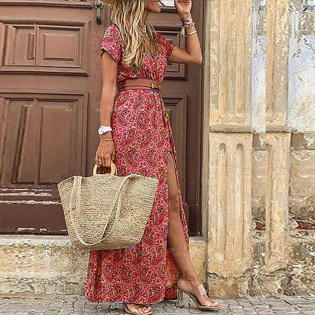 KLARA | FLORAL BELTED MAXI DRESS FOR WOMEN