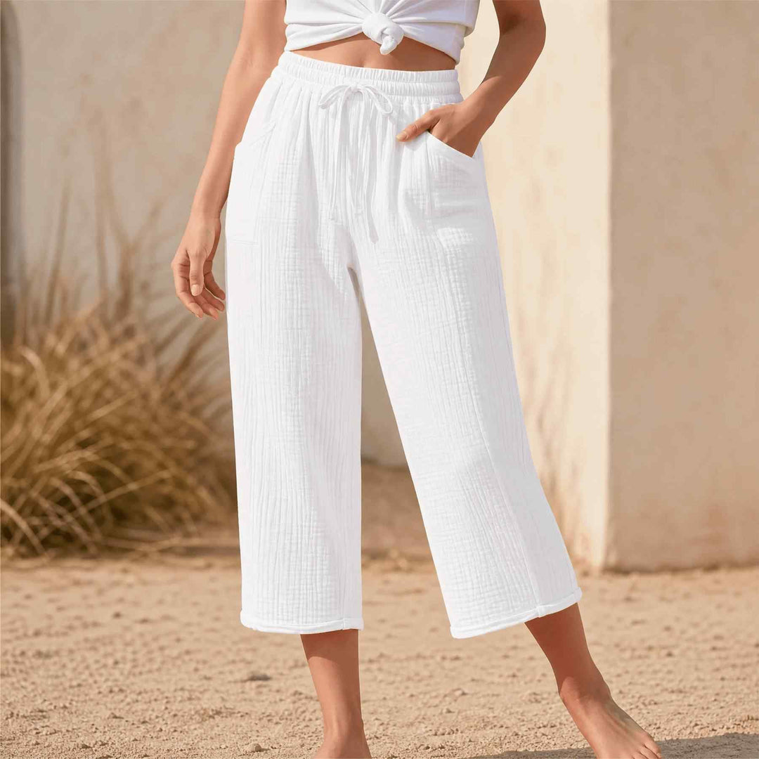 LINELLE | CRINKLE WIDE-LEG CROPPED PANTS FOR WOMEN