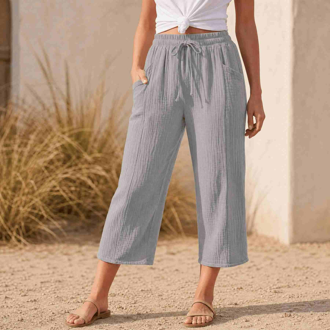 LINELLE | CRINKLE WIDE-LEG CROPPED PANTS FOR WOMEN