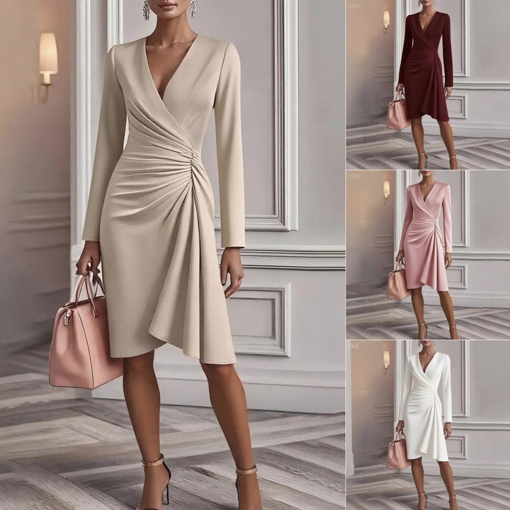 PERNILLE | DRAPED V-NECK MIDI DRESS FOR WOMEN