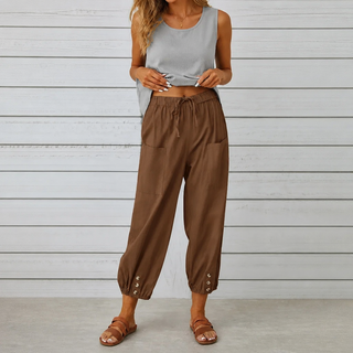 WEARBELLA | WIDE-LEG LINEN BLEND PANTS FOR WOMEN