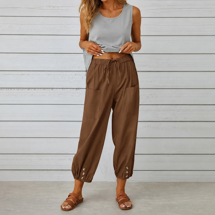 WEARBELLA | WIDE-LEG LINEN BLEND PANTS FOR WOMEN