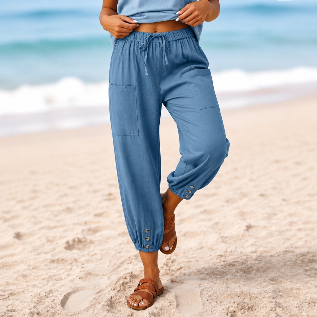 WEARBELLA | WIDE-LEG LINEN BLEND PANTS FOR WOMEN