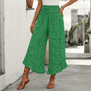 VELURA | SMOCKED WIDE-LEG RUFFLE PANTS FOR WOMEN