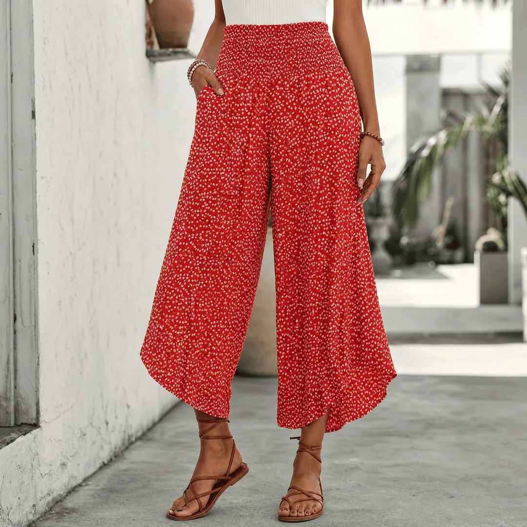 VELURA | SMOCKED WIDE-LEG RUFFLE PANTS FOR WOMEN