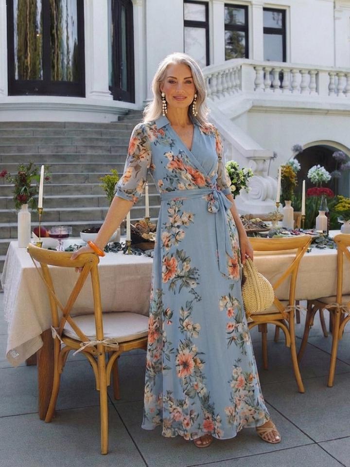 ELOWEN | FLORAL NECK MAXI DRESS FOR WOMEN