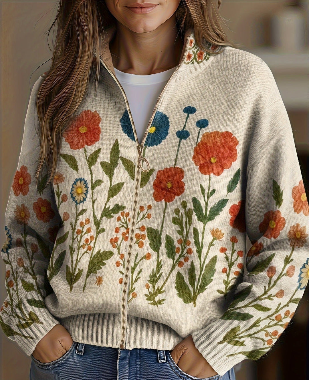 SYLVIE | WILDFLOWER MEADOW ZIP CARDIGAN FOR WOMEN