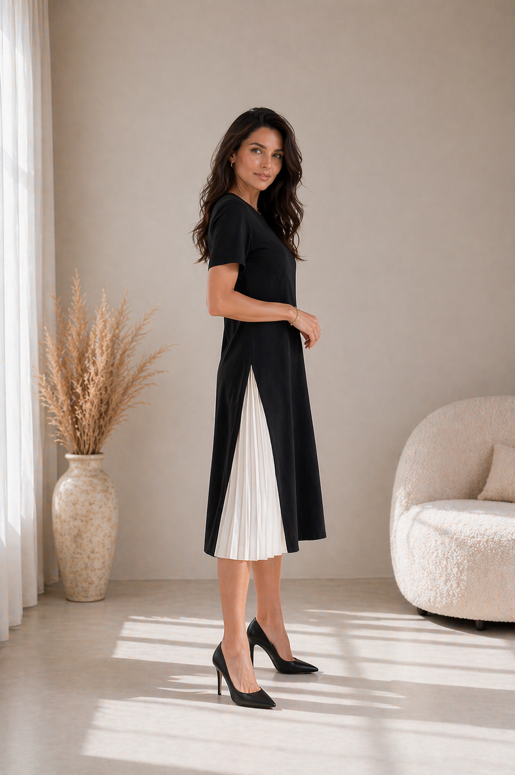 RAGNHILD | PLEATED PANEL MIDI DRESS FOR WOMEN